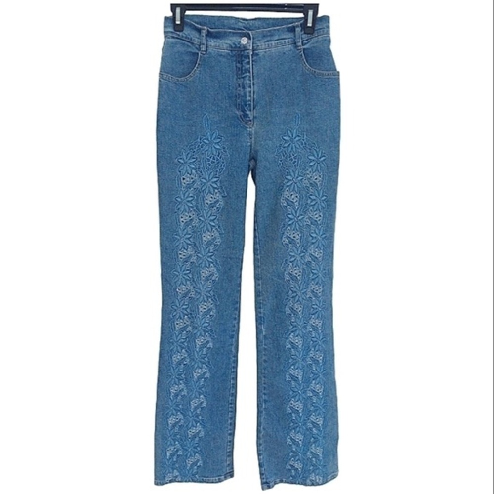 Vintage joseph ribkoff floral embroidered boho high rise blue jeans size 4